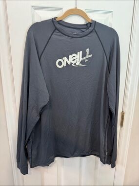 O'Neill Men's Long Sleeve Rash Guard in Slate Gray with White Logo